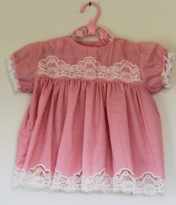 1970s Baby Girls Pink Lace Trim Dress by MyVintageChildhoodxo
