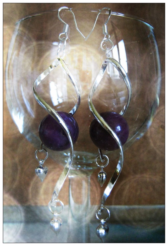 Handmade Silver Earrings with Purple Jade & Hearts by IreneDesign2011