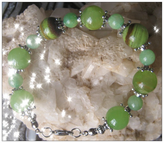 Beautiful Handmade Silver Bracelet with Original Old Green Jade by IreneDesign2011