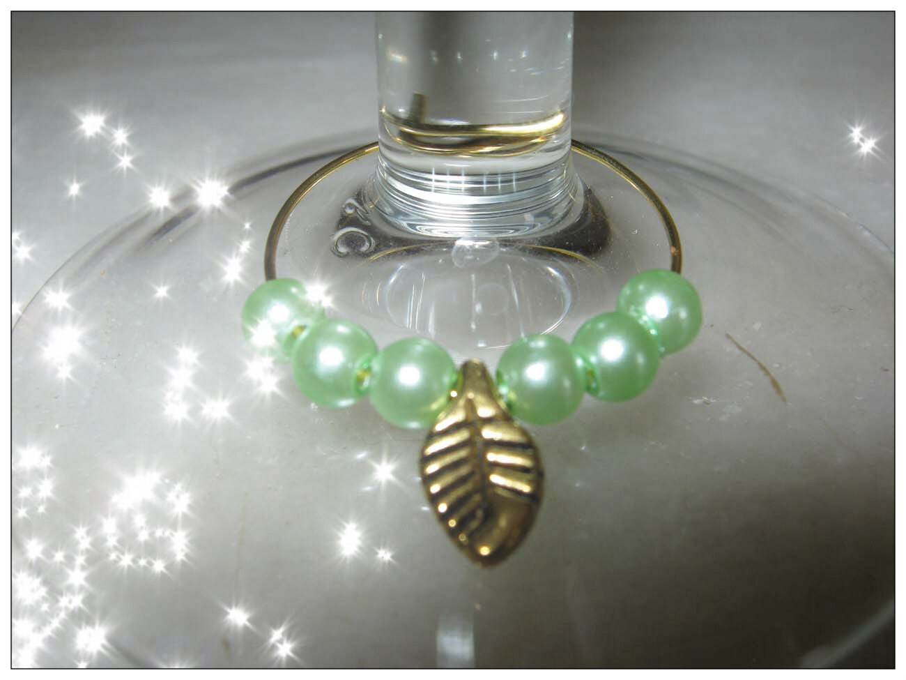 Handmade Gold Wine Glass Charms with Pearls & Leaves by