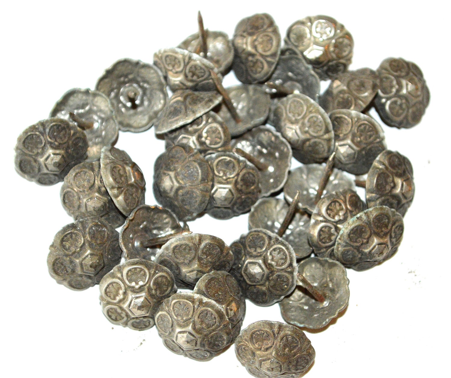 Antique French Silver Upholstery Tacks Jumbo NailHeads