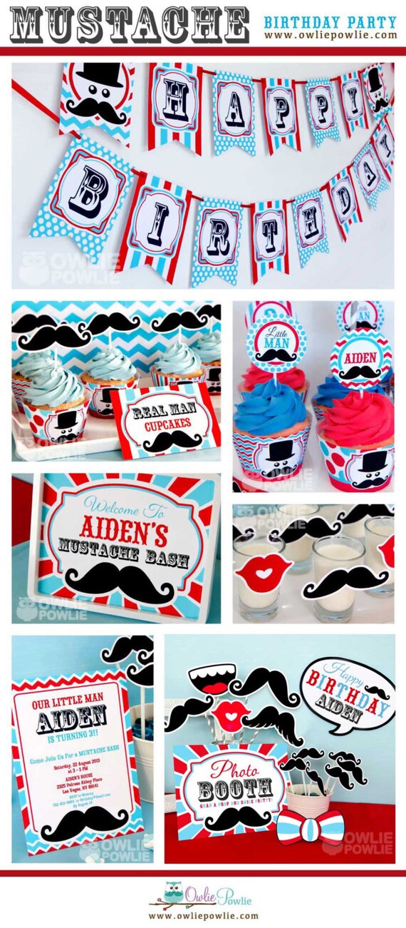 Littleman Mustache Bash BIRTHDAY Party Printable Package & Invitation, INSTANT DOWNLOAD, You Edit Yourself with Adobe Reader Il_570xn