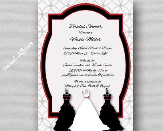 Bridal Shower Invitation Black and Red - DIY Printable Invitation Il_570xn
