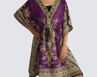 Tunique Caftan Batik Femme - Poncho Maxi Blouse Bohème - Manches Longues - Taille Unique (38-44) - Viscose - Couleurs Variées