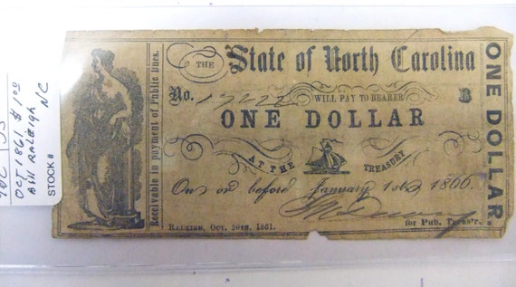 1861 Confederate Bill Raleigh N.C.