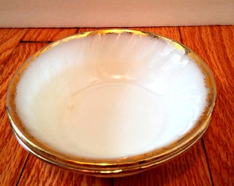 White Fire King Bowls with Gold Leaf Rim
