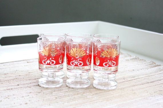 Vintage Retro 1960s 1970s Set Of 6 French Footed Liquor or