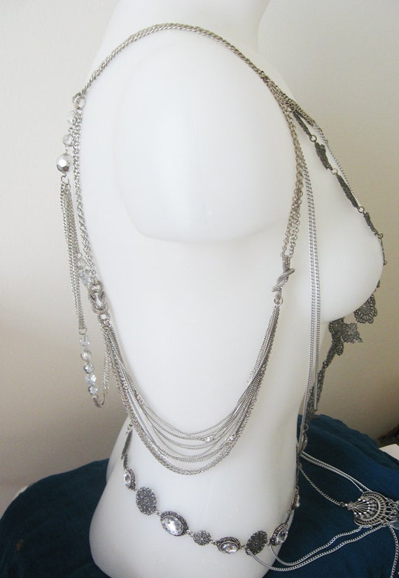 Ornate Silver Body Chain Costume LARP Adult Accessory Metal