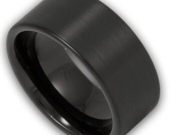 10MM Wide Mens Black Tungsten Ring Personalized Wedding Band Pipe Cut ...