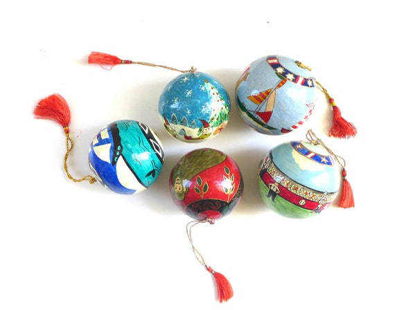 5 vintage christmas ornaments india papier mache holiday decor 5 vintage christmas ornaments india papier mache holiday decor