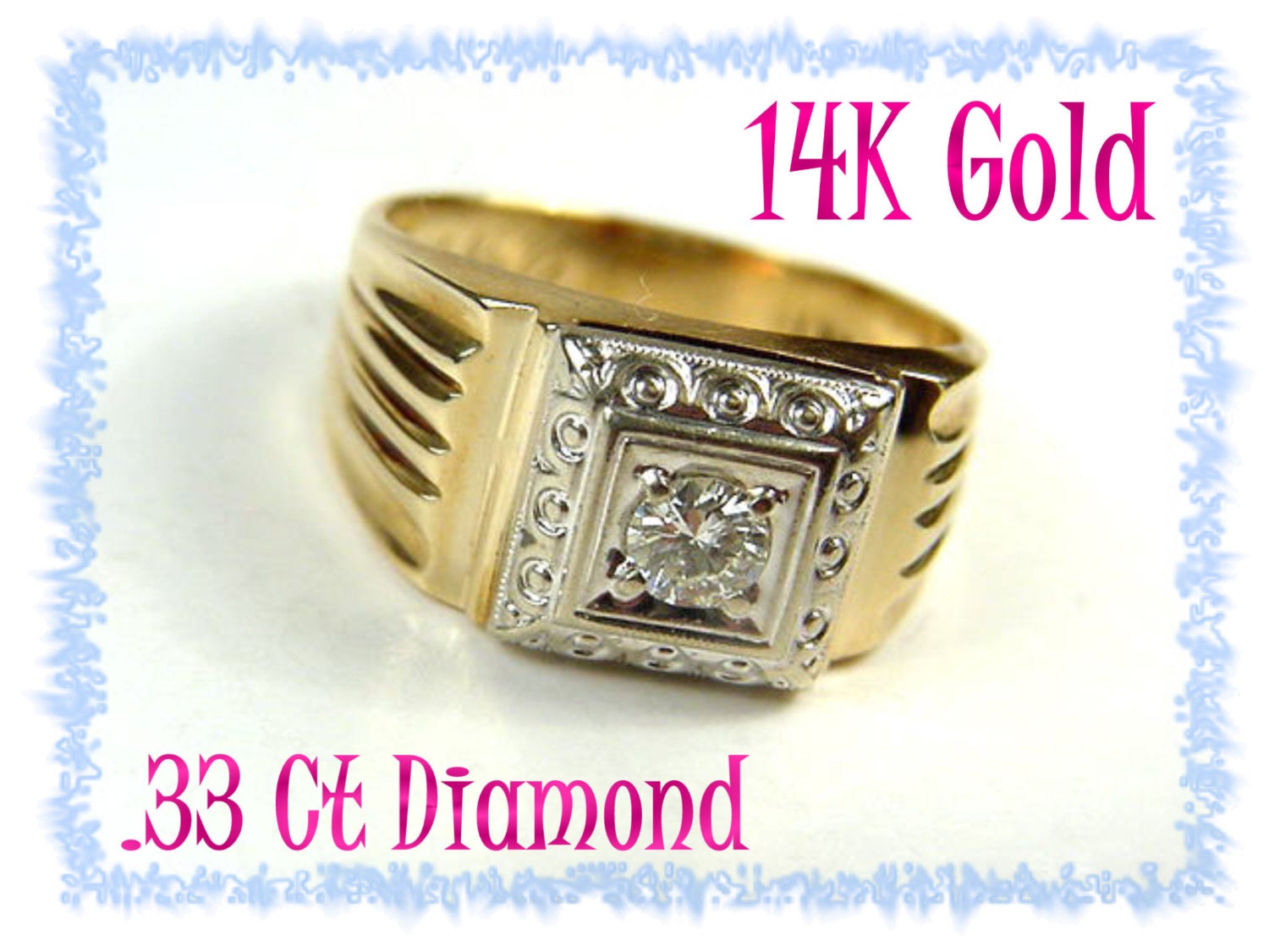 14K Gold .33 Ct Diamond Men's Estate Ring Very Clear