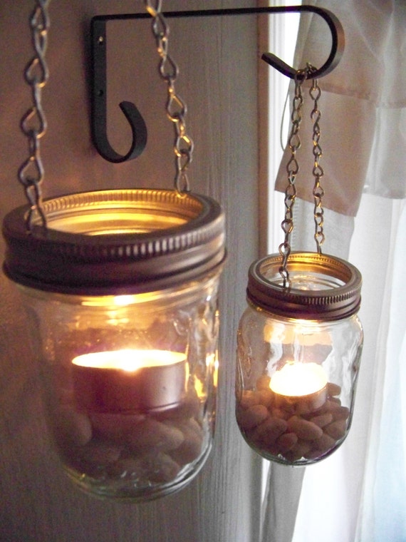 Items similar to Mason Jar Hanging Lid Set of 2 Silver on Etsy