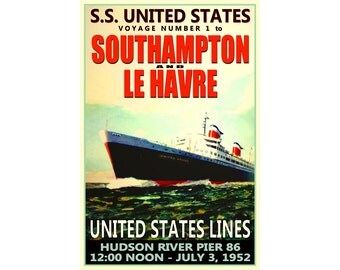 FRENCH LINE TRANSATLANTIQUE vintage travel poster CLASSIC ship 24X36 NEW