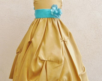 Turquoise and gold bridesmaid dresses