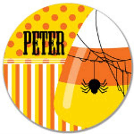 Halloween Candy Corn Spiderweb Personalized Name Plate, Children's Melamine Cake Plate Il_570xn