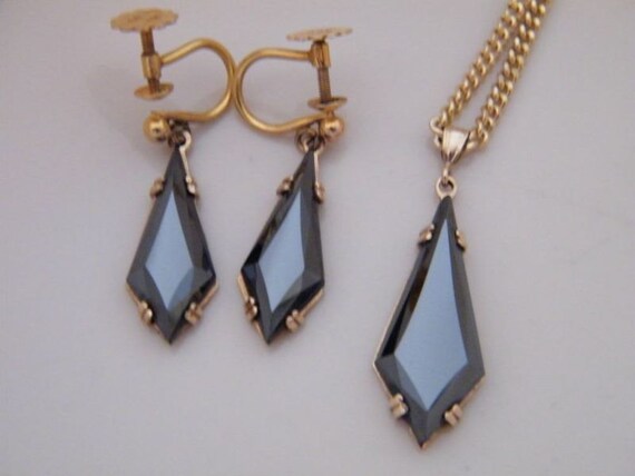 Vintage Black Alaskan Diamond (Hematite) Pendant / Necklace & Earrings ...