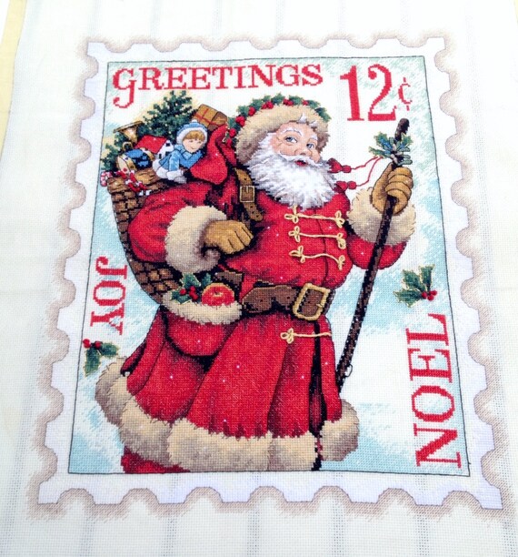 Santa Claus Postage Stamp cross stitch HELD FOR LAURIE S