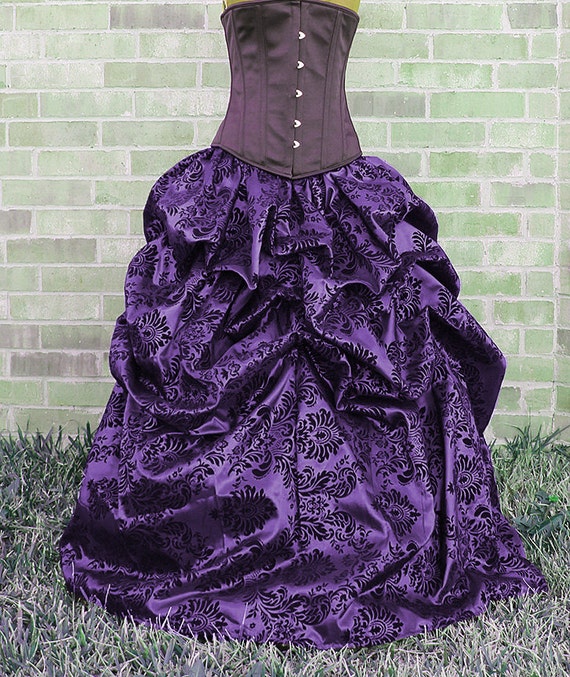 Taffeta Steampunk Victorian Damask Bustle Pick-up Skirt Red