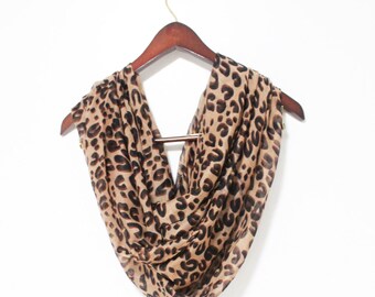 Brown Leopard Infinity Scarf Animal Pattern Scarf Brown Scarf with Leopard Scarf