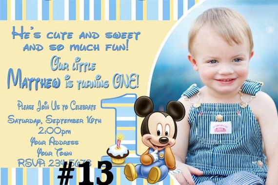 Baby Mickey First Birthday Invitations 10