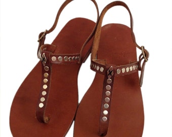 PENAR: Sling Back Thong with Metallic Detail Handmade leather sandals custom size available