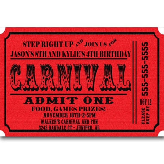 carnival ticket birthday party invitations announcement