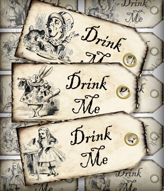 Drink Me Alice in Wonderland Favor Tags Light Grunge Printable