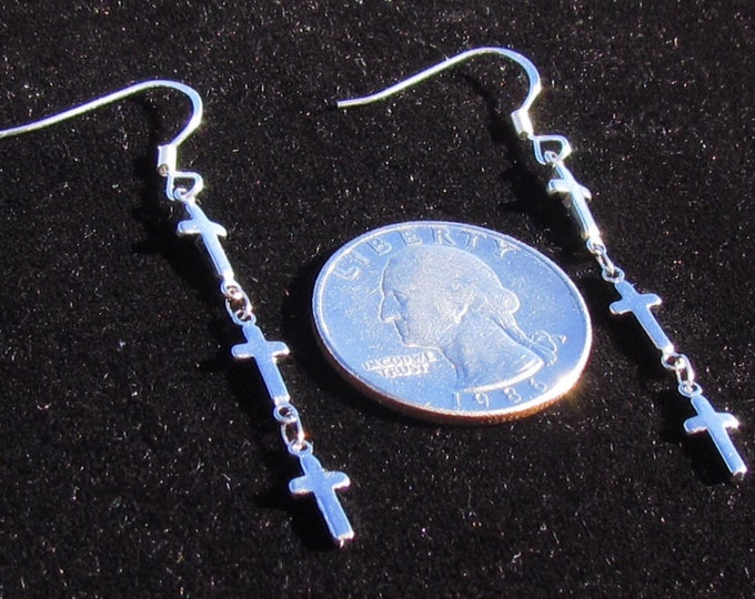 Tiny 1, 2 or 3 Cross Earrings Drop Dangle Silver or Gold Plate Womens Girls Wedding Christian Jewelry - Saint Michaels Jewelry