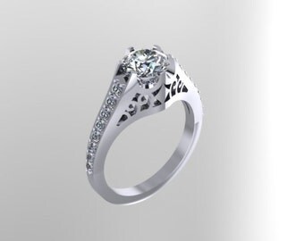 Edwardian Engagement Ring Diamond Engagement Ring Sapphire Engagement Ring 14K White Gold Bridal Ring Wedding Anniversary Birthday - V1056