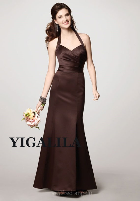 Lady dress/bridesmaid dress/wedding dress/strapless/A-line/satin Prom Dresses/full-length/chocolate/dark brown