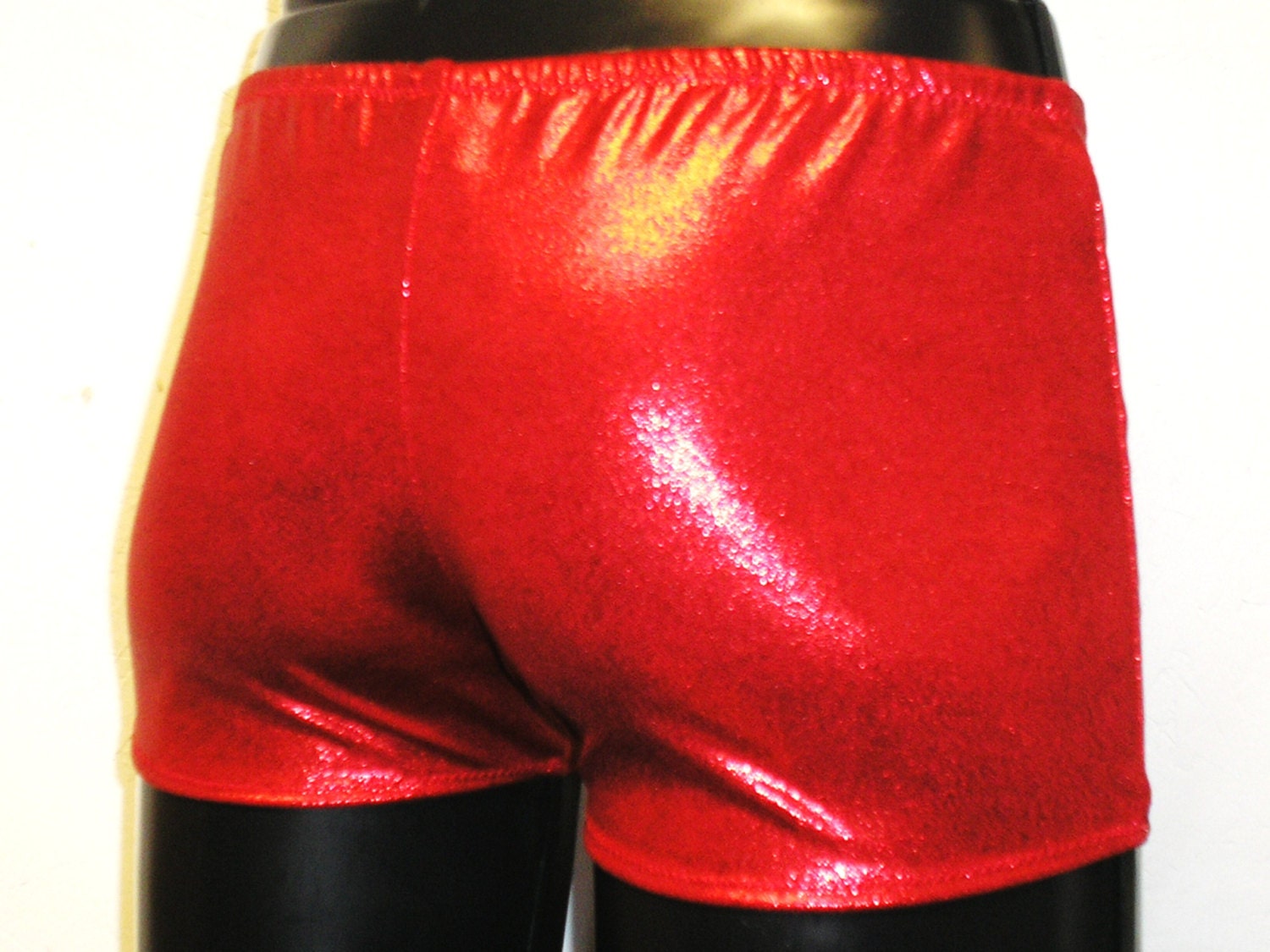 Mens Lycra Low Rise Hotpants/Shorts Red Metallic Foil Dot M