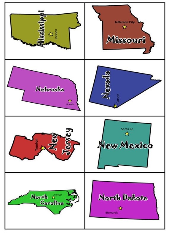 usa states and capitals flash card fun set printable