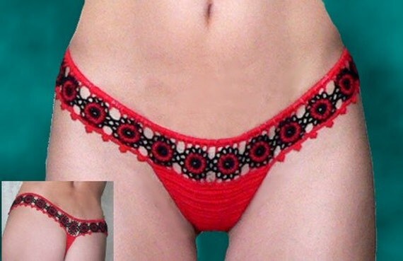 Hand crochet sexy panties RED and BLACK