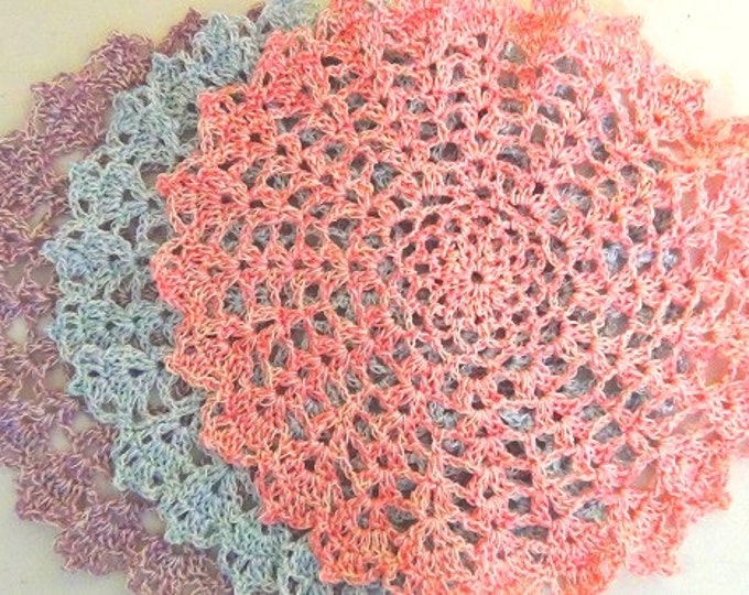 Crochet Doily - Spring Doilies - Easter Doilies - Pastel Pink, Blue, Purple - Set of 3