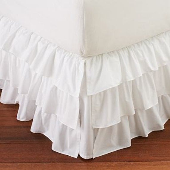 WHITE Split Corner Ruffle Layered Bed Skirt by DecorWithShams
