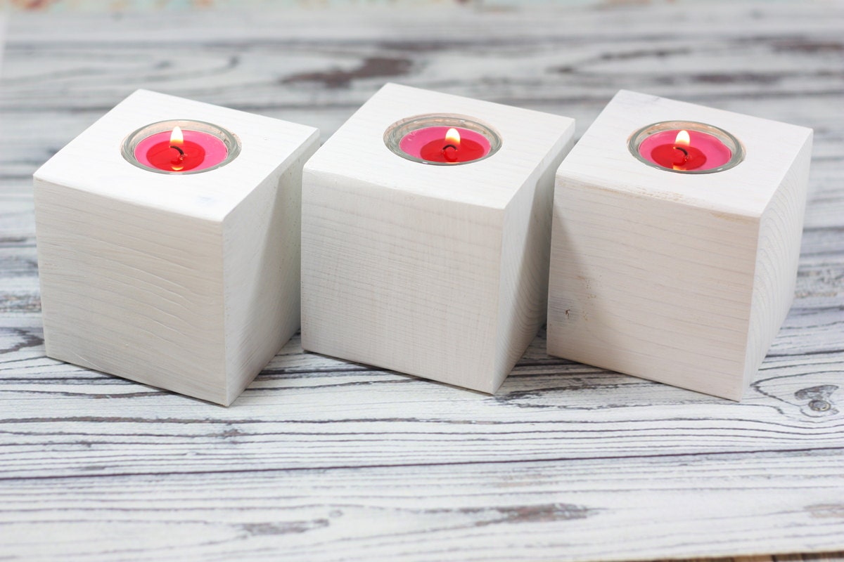 Wooden Block Candle Holders Handmade Wooden by WoodDecoration