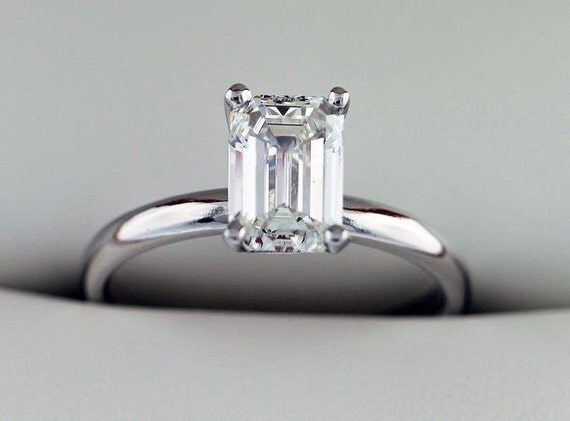 One carat emerald cut diamond engagement ring