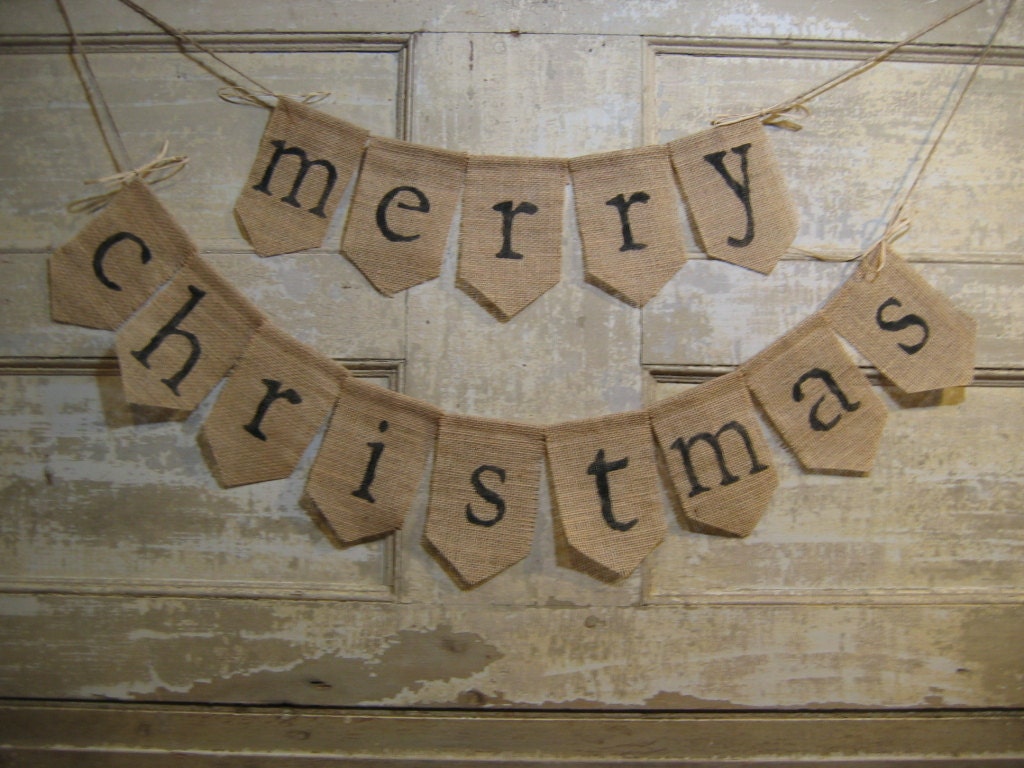 Ready to Ship Merry Christmas Burlap Banner Merry Christmas