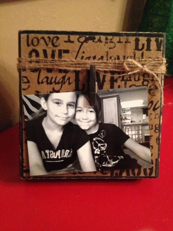 Rustic Wood Photo Frame with Decoupage Live Laugh