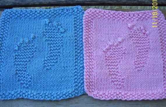 Knitted Baby Feet Washcloth