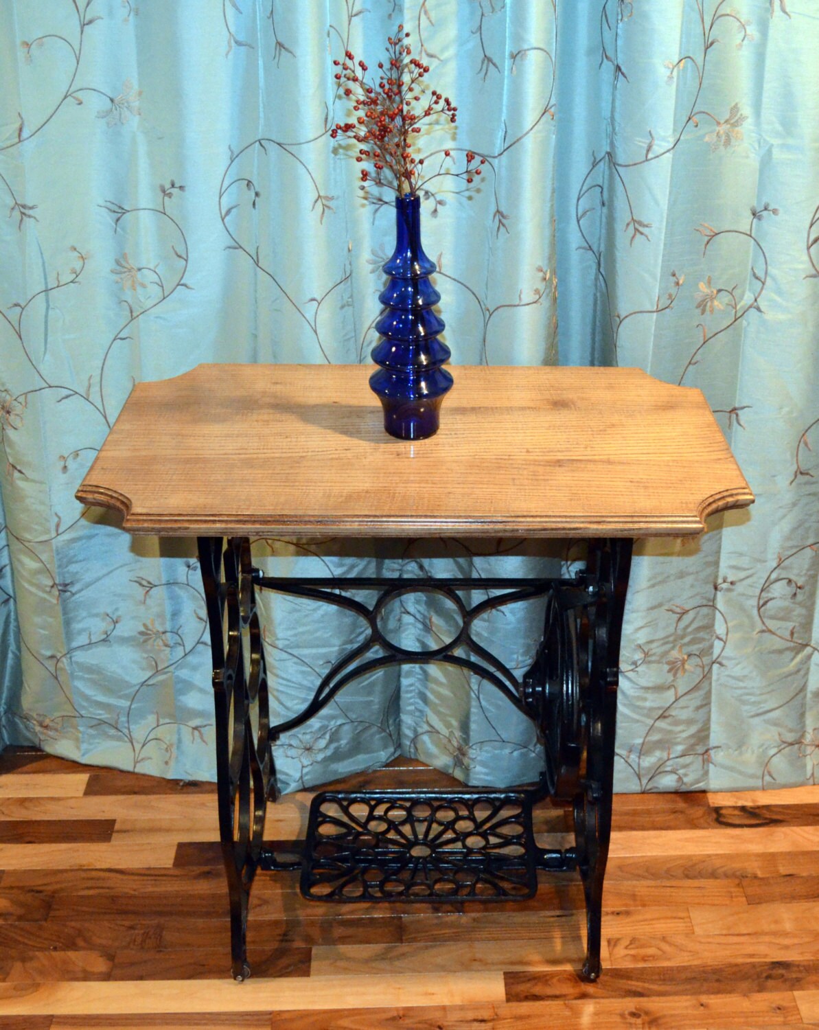 Vintage Sewing Machine Treadle Table with Hardwood Top