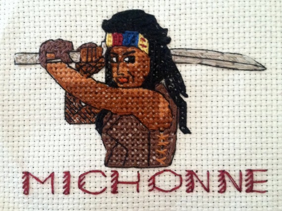 Framed Cross Stitch of Michonne from The Walking Dead