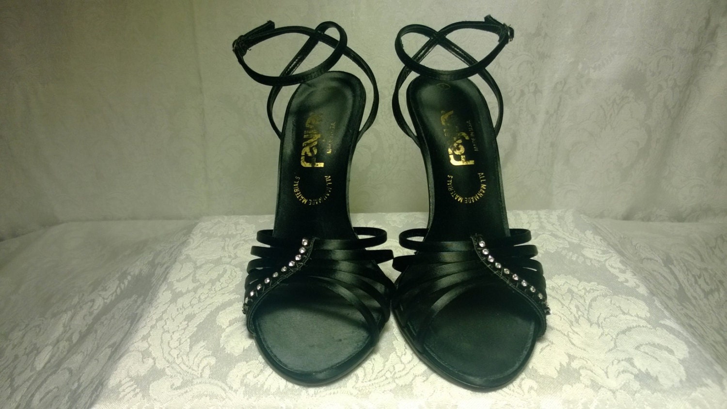 SALE-Vintage Fayva Black Satin Ballroom Shoes with