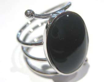Bague Vintage En Argent Massif Avec Pierre Noire - Taille 50 - Occasion Bon état