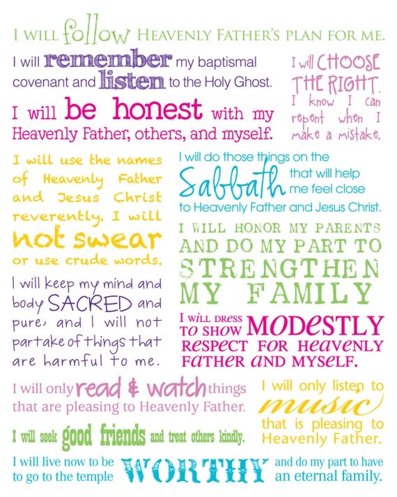 LDS Printable My Gospel Standards Girl