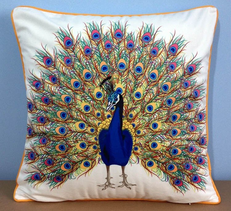 Peacock pillow cover colorful peacock pillow cover