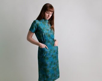 Vintage 1950s Dress - Geometric Floral Paisley Striped Novelty Print Cotton Day Dress - Medium