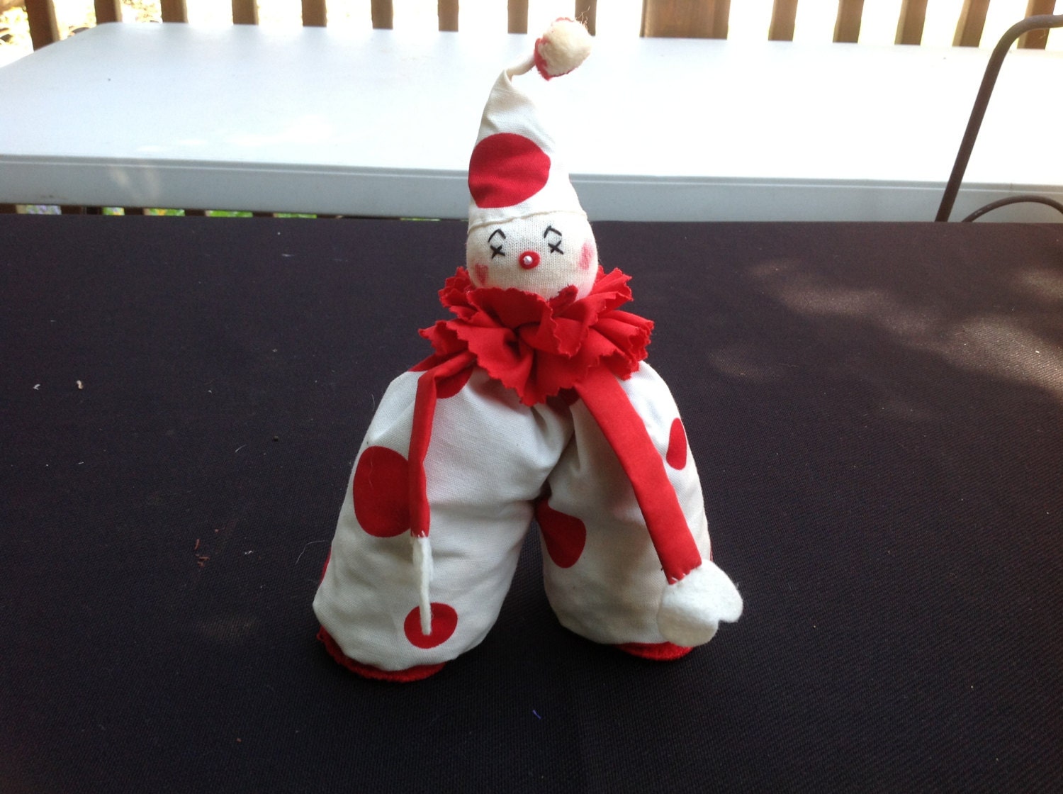 Vintage Red and White Bean Bag Clown by thecherrychic on Etsy