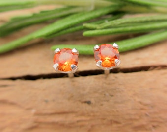 Orange Sapphire Earrings in Gold, Silver, Platinum, or Palladium with Genuine Gems, 3mm - Free Gift Wrapping