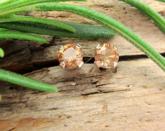 Brown Topaz Earrings in Gold, Silver, Platinum with Genuine Gems, 4mm Lot 8 - Free Gift Wrapping